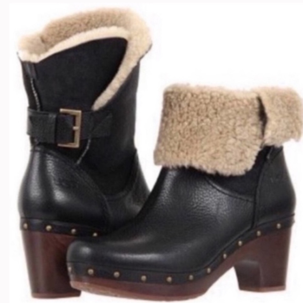 UGG Amorit black pebbled leather clog boot